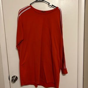 Brand is Charlotte’s russe. Color is red with white stripes in a size large.